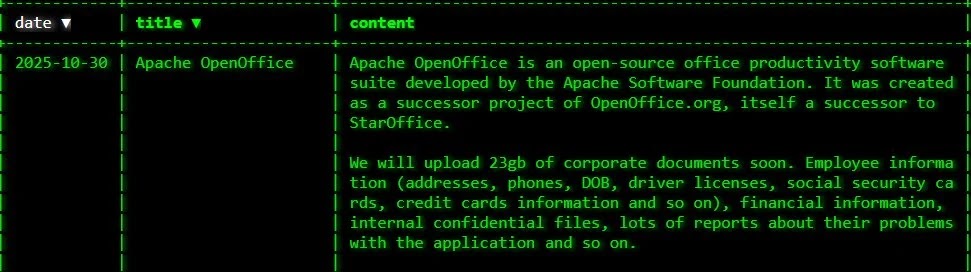 Akira Ransomware ត្រូវបានគេចោទប្រកាន់ថាបានលួចយកឯកសារទំហំ 23GB នៅក្នុងការបំពាន Apache OpenOffice